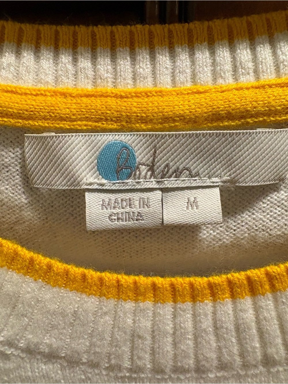 Boden Cream Crewneck Sweater with Multicolor Sleeve Letters - M - Picture 3 of 6